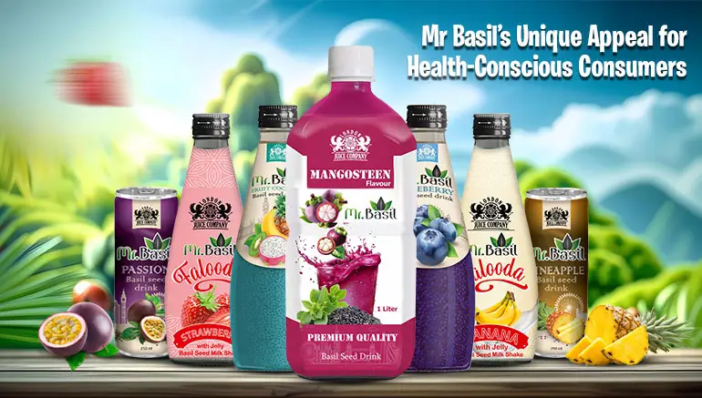 Mr Basil unique appeal showing diverse basil seed drinks and Falooda flavors for health-conscious consumers