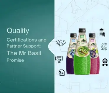 Mr Basil quality certifications and partner support - premium basil seed drinks with halal and organic certification