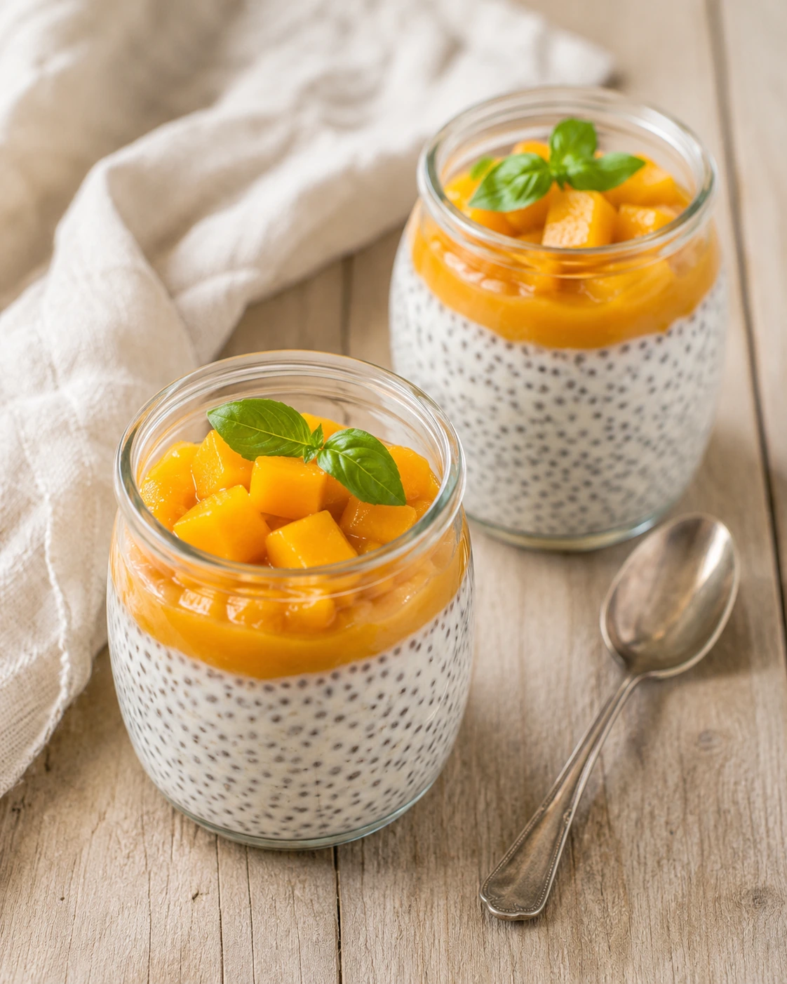 Basil seed drink pudding cups topped with fruit compote