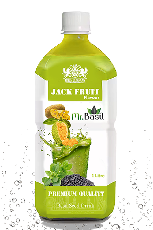 Jack fruit basil seed drink in 1 liter bottle with yellow-green color