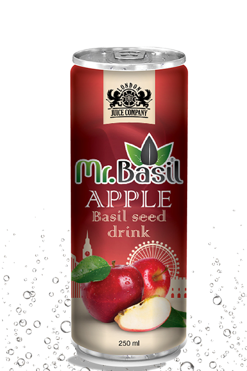 Apple basil seed drink in 250ml can with red design