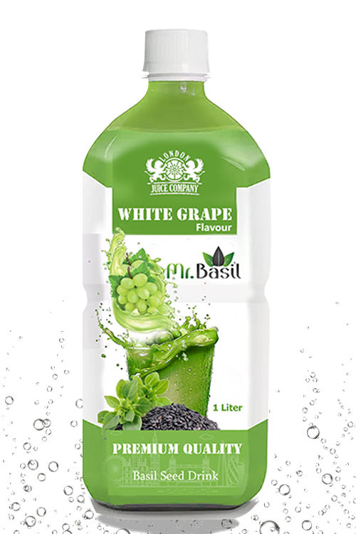 White grape basil seed drink in 1 liter bottle with green color