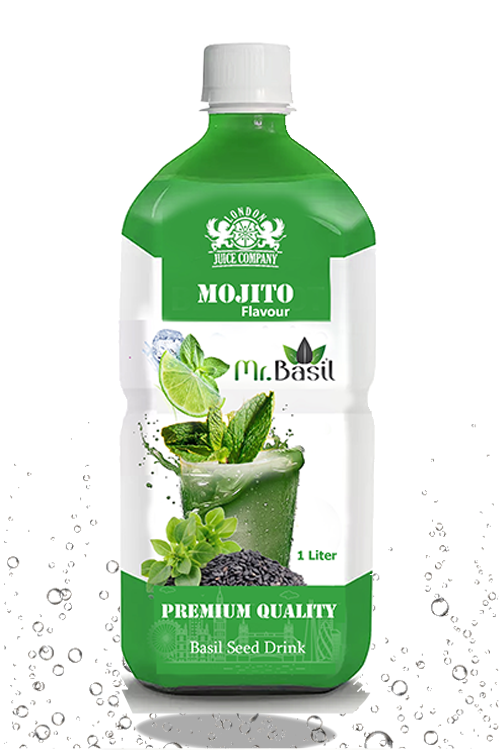 Mojito basil seed drink in 1 liter bottle with green color