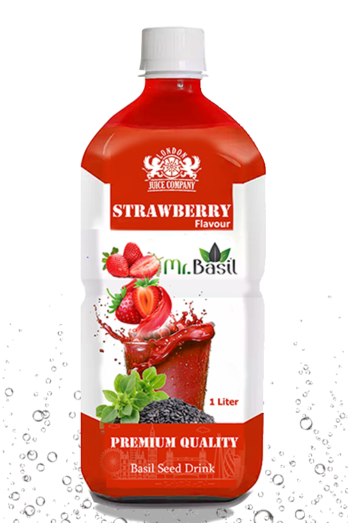 Strawberry basil seed drink in 1 liter bottle with red color