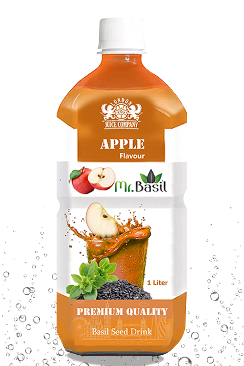 Apple basil seed drink in 1 liter bottle with orange color