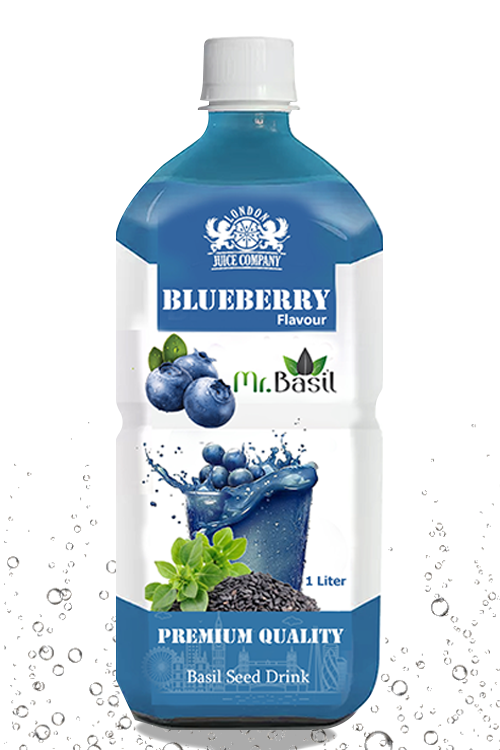 Blueberry basil seed drink in 1 liter bottle with blue color