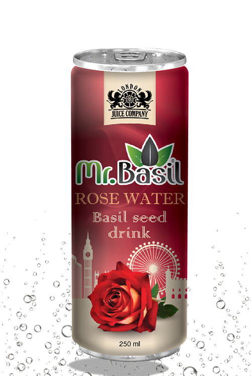 Rose water basil seed drink in 250ml can