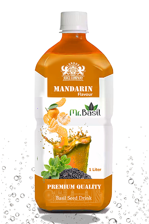 Mandarin basil seed drink in 1 liter bottle with orange color