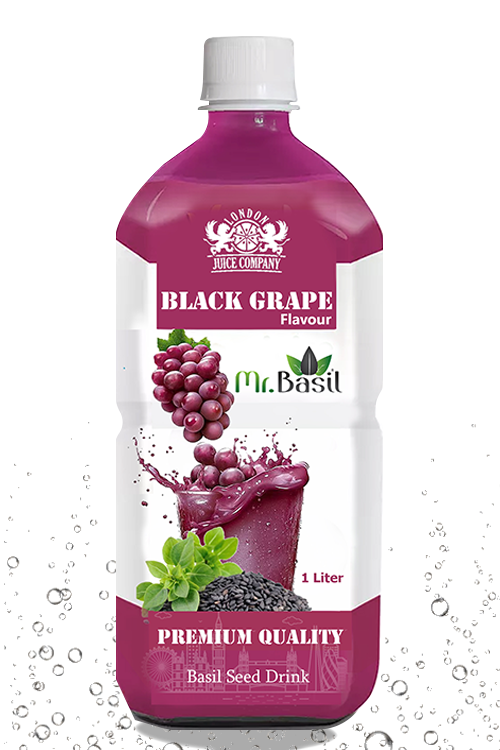Black grape basil seed drink in 1 liter bottle with purple color