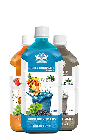 Mr Basil 1 liter PET bottle basil seed drinks - fruit cocktail, orange and coffee flavors family size wholesale