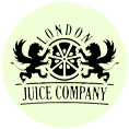 a london juice logo with two lions and a wheel